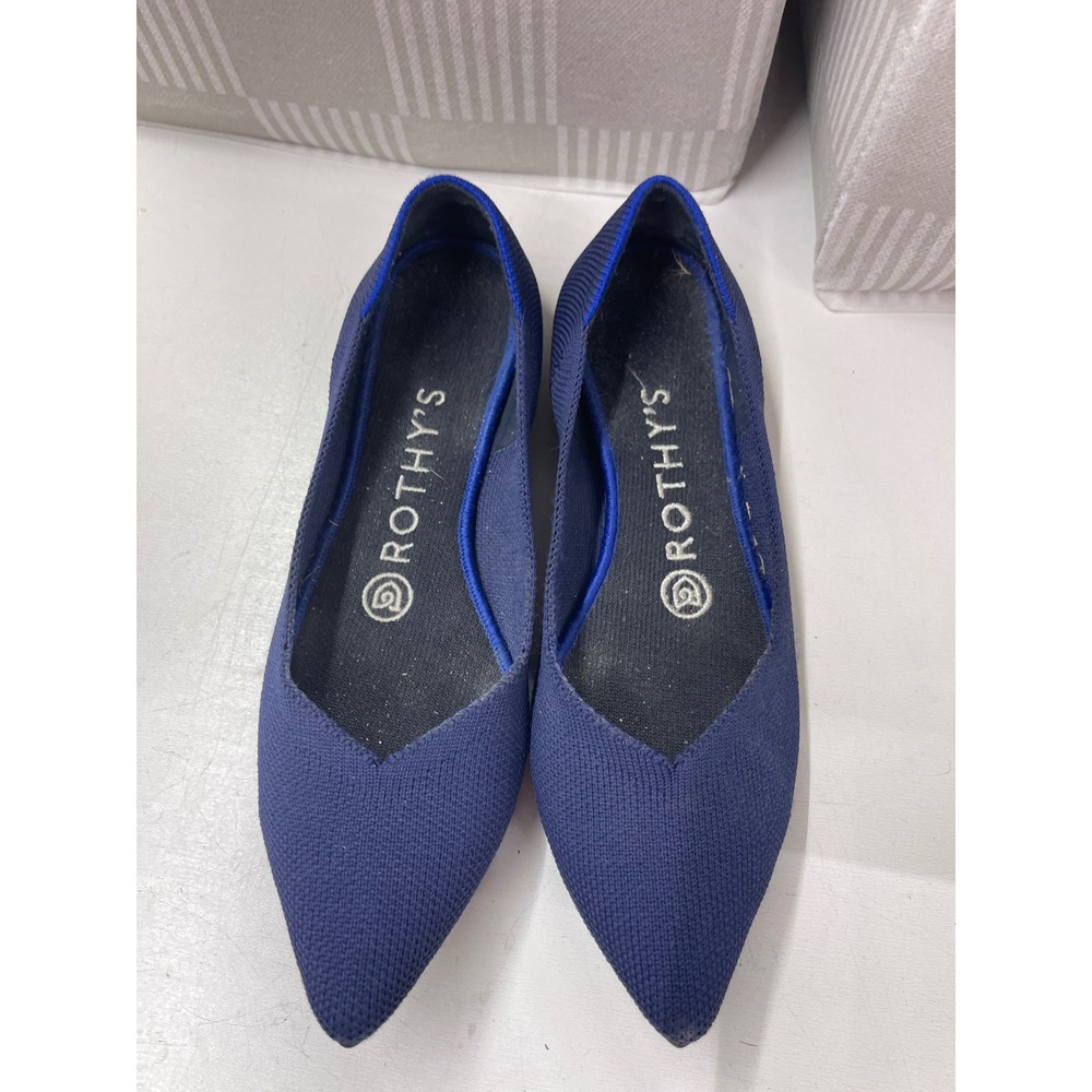 Rothys The Point Navy Blue Pointed Toe Knit Flats Womens Size 6